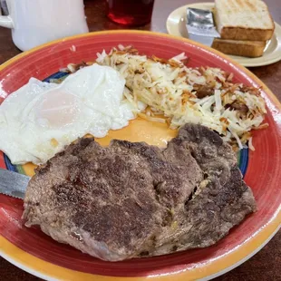Steak and Eggs, Hash Browns, Toast &amp; Jelly