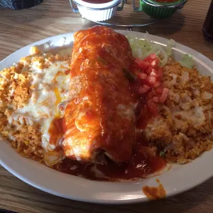 Large Chimichanga with so-so red sauce.