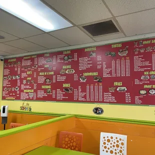 the menu on the wall