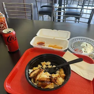 Chicken Teriyaki Bowl and eggrolls,....sorry started eating before the pic