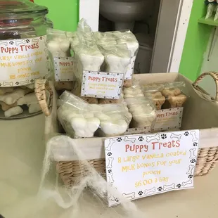 a display of dog treats