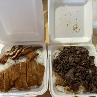 Chicken katsu and beef teriyaki. Yum!