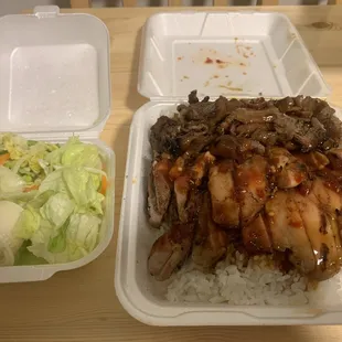 Spicy chicken and pork Teriyaki combo