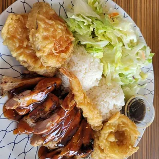 Teriyaki chicken and tempura plate