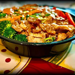 Added spicy mayo to half of the Teriyaki Chicken Bowl so as to not turn my kids off. But in small amounts they both loved it!