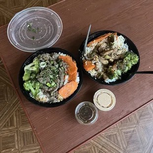 two bowls of food on a table