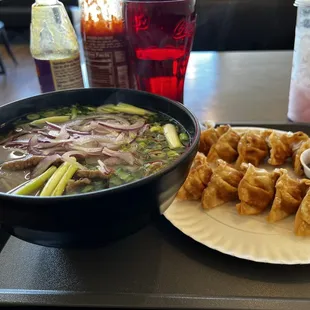 Beef pho and Gyoza