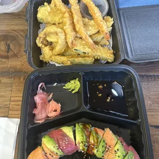 Rainbow Roll and Shrimp/Veggie Tempura.