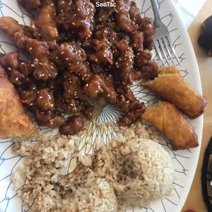 a plate of rice and meat