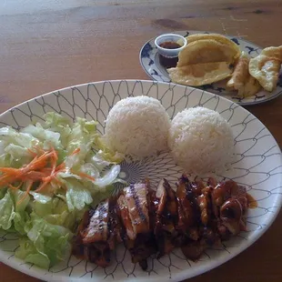 Chicken Teriyaki with a side of Gyoza