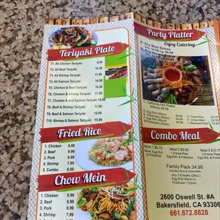 the menu and prices