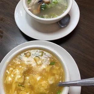 Egg drop soup and chicken with rice. Small bowls are big.