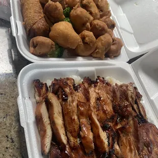 ows two trays of food