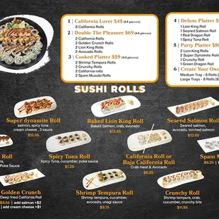 New Sushi Menu with New Rolls and Platters!! Create your own platter and receive 10% off!