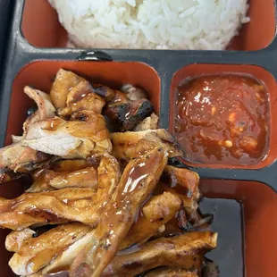 My chicken teriyaki plate (ask for this incredible hot sauce)