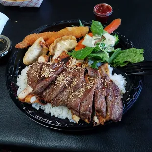 Teriyaki steak, medium. Yum!