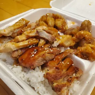 Orange chicken and teriyaki takeout order