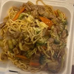 "Beef" and broccoli.  I wouldn't feed this to my dog.