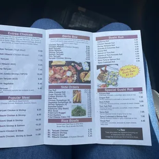 the menu for the restaurant