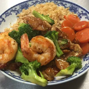 Teriyaki chicken and jumbo shrimp