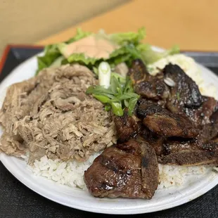 a plate of meat and rice