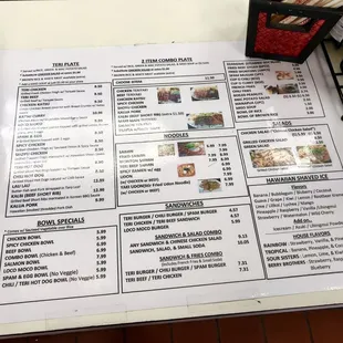 the menu of the restaurant