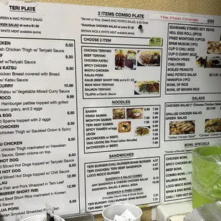 sushi and sashimi, menu