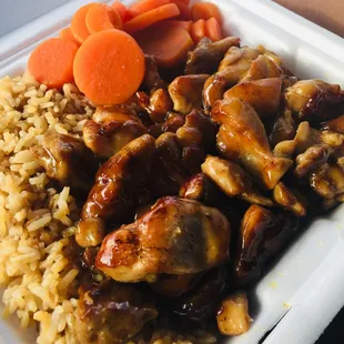 Bourbon Chicken and rice!  Never only received carrots....