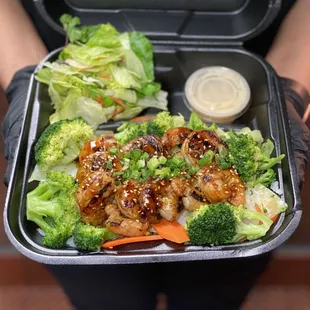 Grilled teriyaki shrimp plate