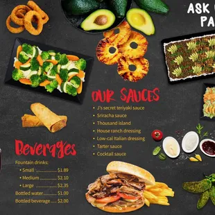 Side orders, Drinks, sauces