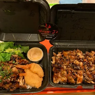 Chicken &amp; Shrimp combo plate and Large Chicken Teriyaki bowl.