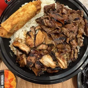 Two Protein Bowl- Large Size Only Chicken and Steak with Chicken Eggroll (1 Eggroll)