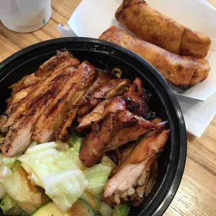 Teriyaki Bowl and Chicken Egg Rolls