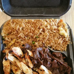 Combo box. Beef, chicken and fried rice! Yummy!!!