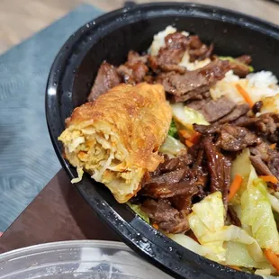 Nasty overcooked meat and eggroll