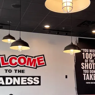 a welcome sign in a restaurant