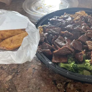 Mad spicy beef and broccoli and krab Rangoon wontons