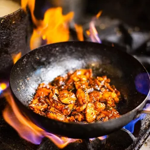 a frying pan on fire