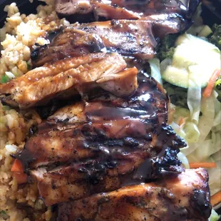 Chicken teriyaki with fried rice and veggie