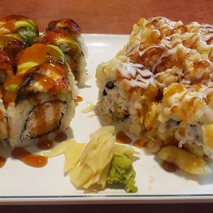 Dragon roll and crunch roll