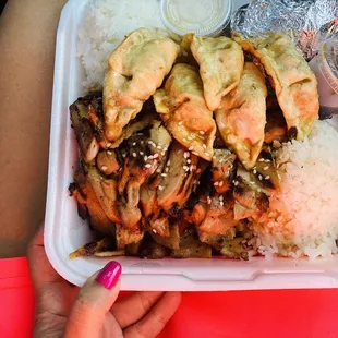 Chicken teriyaki combo. ( With gyoza and cucumber salad)