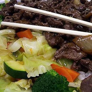 Beef teriyaki and Stir-fried veggies