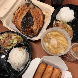 Delivery from their store in Sacramento. Got their grilled fish, combo plate with sinigang and some lumpia Shanghai so good!