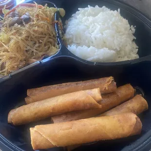 Shanghai lumpia combo with chicken pancit and rice