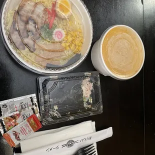 Tonkatsu ramen and California roll (to go)