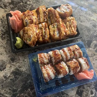 Salmon Tempura &amp; Chicken Teriyaki Rolls