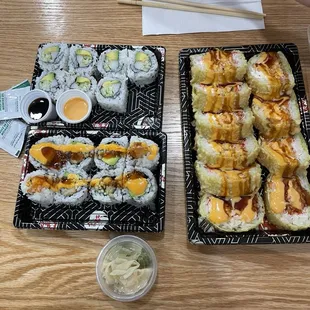 LSU roll, California roll and tempura shrimp roll