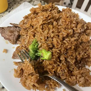 Chicken and beef teriyaki (we took off the cabbage before the picture, but it was also delicious)