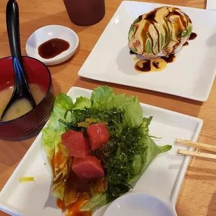 Poki salad and avocado bomb