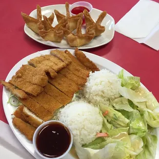 Chicken katsu and crab rangoon